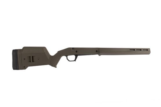 Magpul short action Hunter chassis fits Ruger American rifles with a customizable ergonomics and tactical ODG coloration